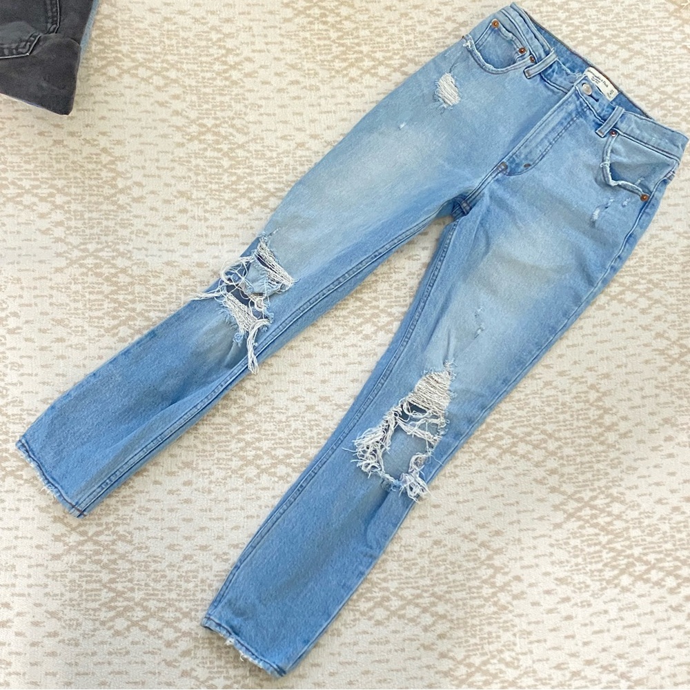 Abercrombie Light Wash Distressed High Rise Skinny Jeans